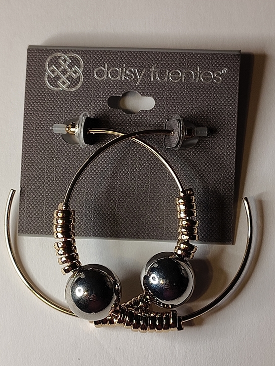Daisy Fuentes Jewelry - Daisy Fuentes Shiny Silver Hoop Earrings with Orb Accents